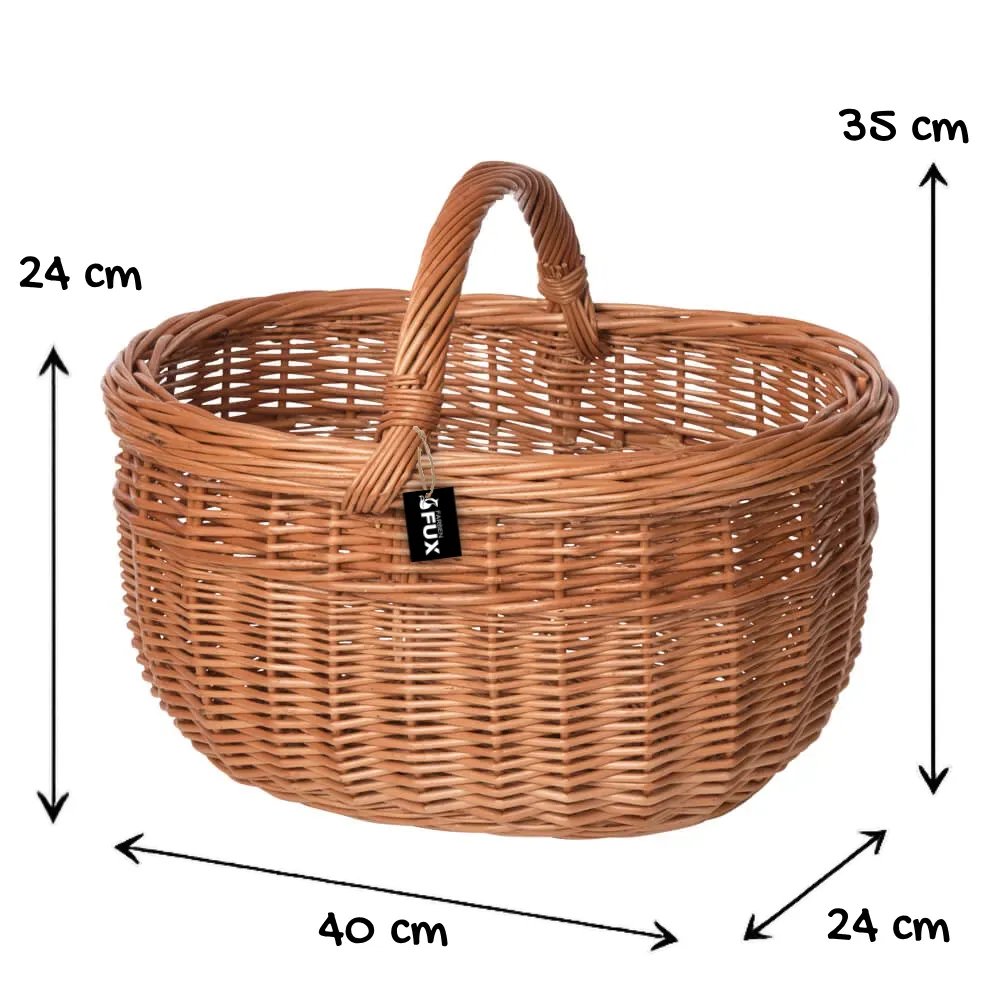 Klassischer Pilzkorb Weide Oval 40 cm mit stabilem Flechthenkel