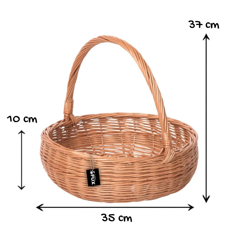 Henkelkorb rund Weide Zopfrand geflochten robuster Korb 35cm