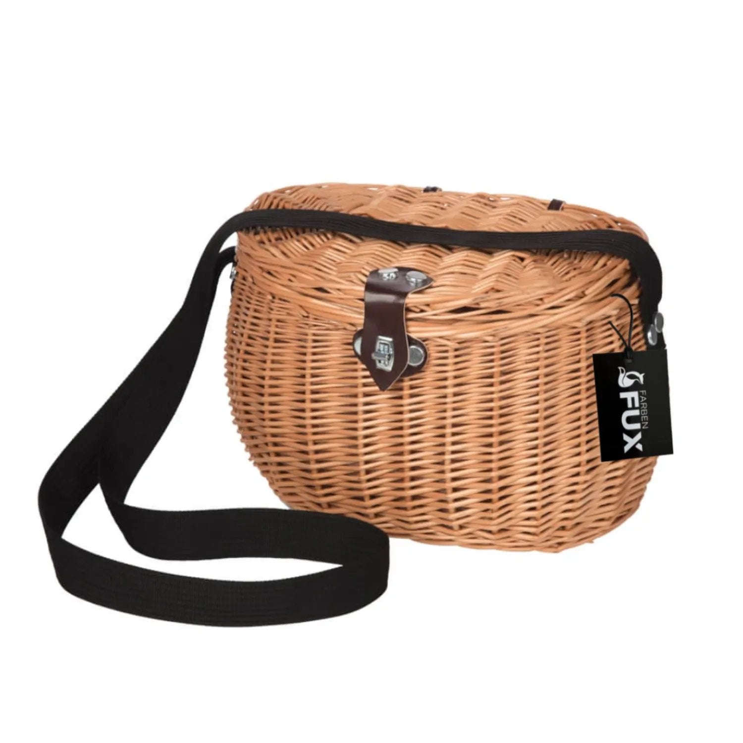 Anglerkorb Weide geflochten mit Schultergurt Leder Verschluss 33x23cm