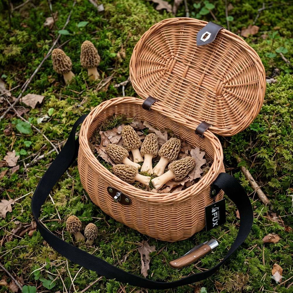 Anglerkorb Weide geflochten mit Schultergurt Leder Verschluss 33x23cm