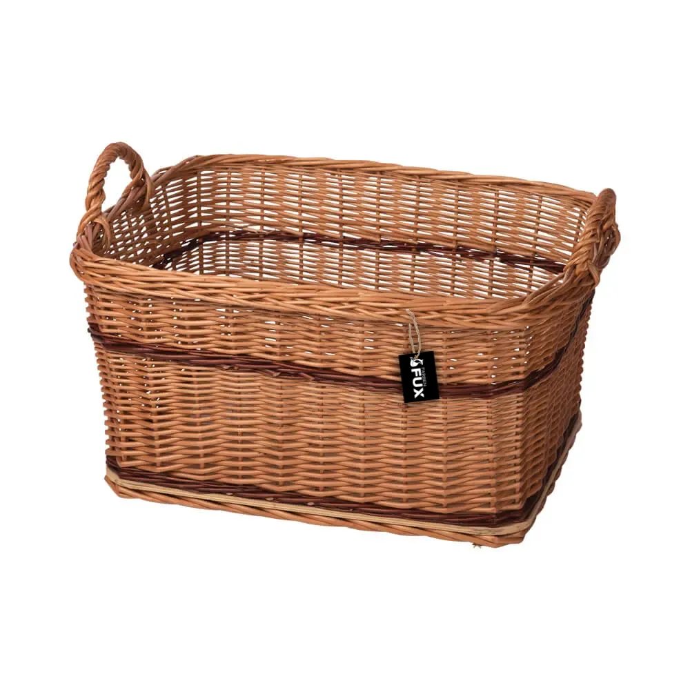 Holzkorb rechteckig Weide dunkel geflochten Holzboden Feuerholzkorb 62x52cm