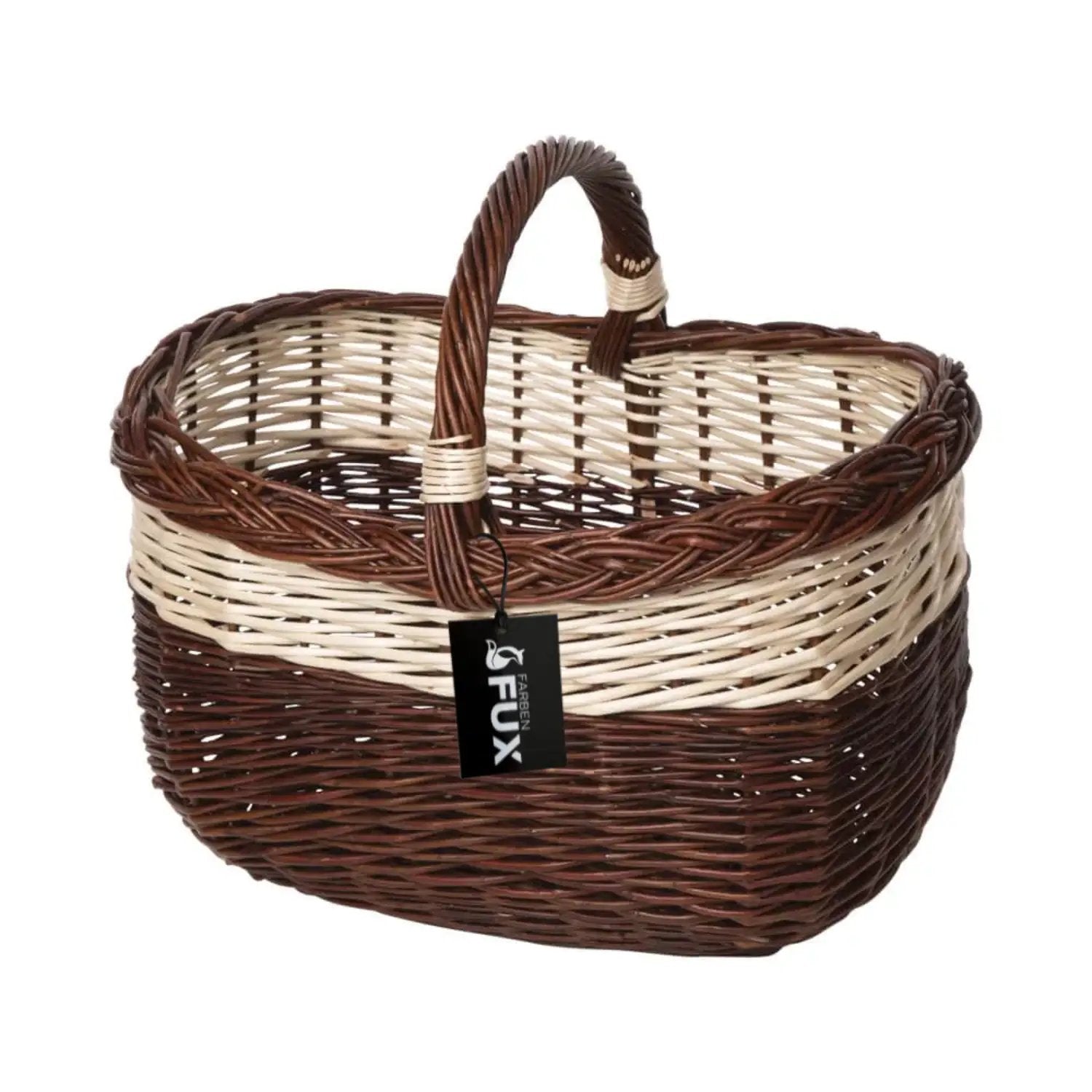 Design Pilzkorb Weide Zweifarbig 40 cm mit Zierband und Zopfrand