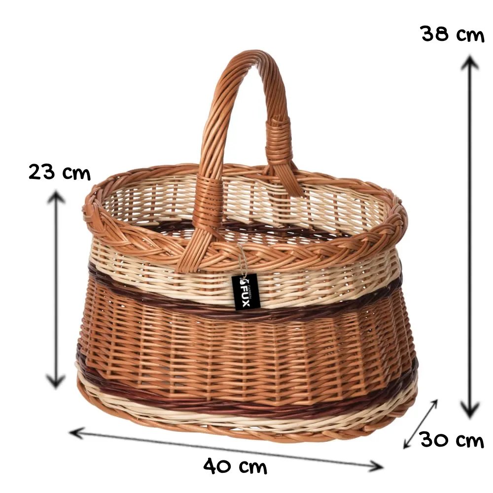 Handkorb oval Weide zweifarbig geflochten Zopfrand Henkel 40x30cm