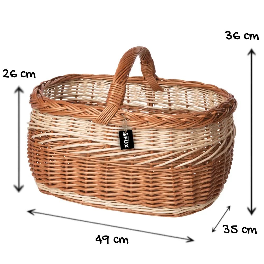 Premium Pilzkorb Oval Zweifarbig Weide Gesotten & Weiß 49 cm mit Zopfrand