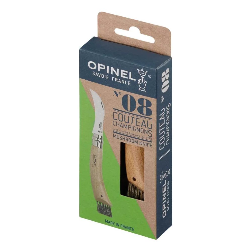 Opinel No 08 Pilzmesser Buche | Das legendäre Erntemesser mit Wildschweinborsten-Bürste