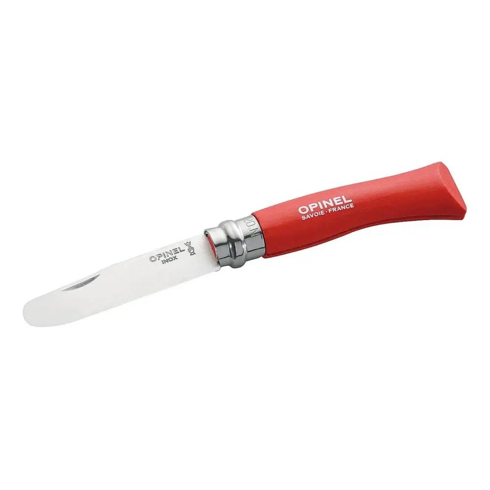 Opinel No 07 Kindermesser Rot | Sicheres Outdoor-Taschenmesser mit abgerundeter Klinge