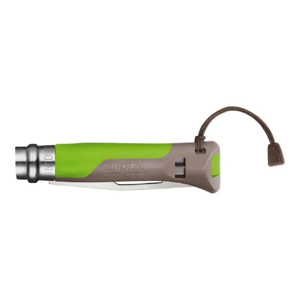 Opinel No 08 Outdoor Grün | Extrem robustes Allwettermesser mit Teilsägezahnung & Pfeife