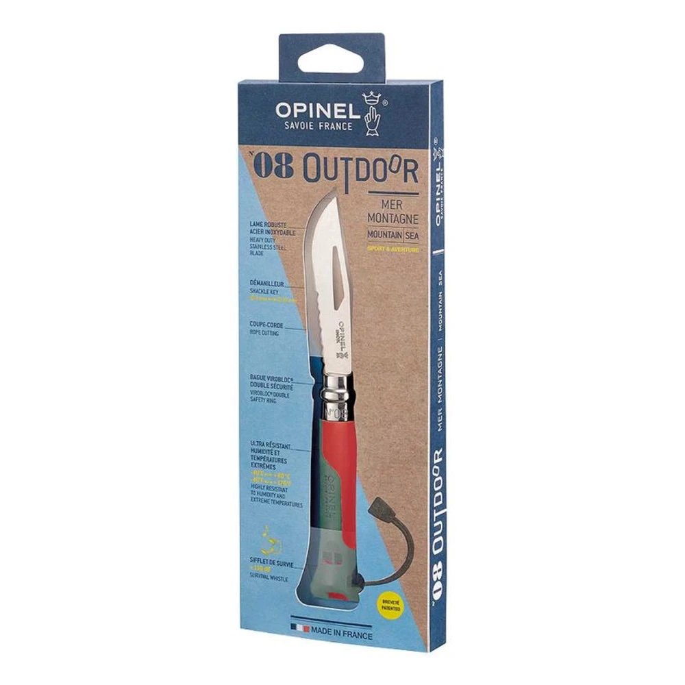 Opinel No 08 Outdoor Rot wetterfestes Taschenmesser mit Notpfeife