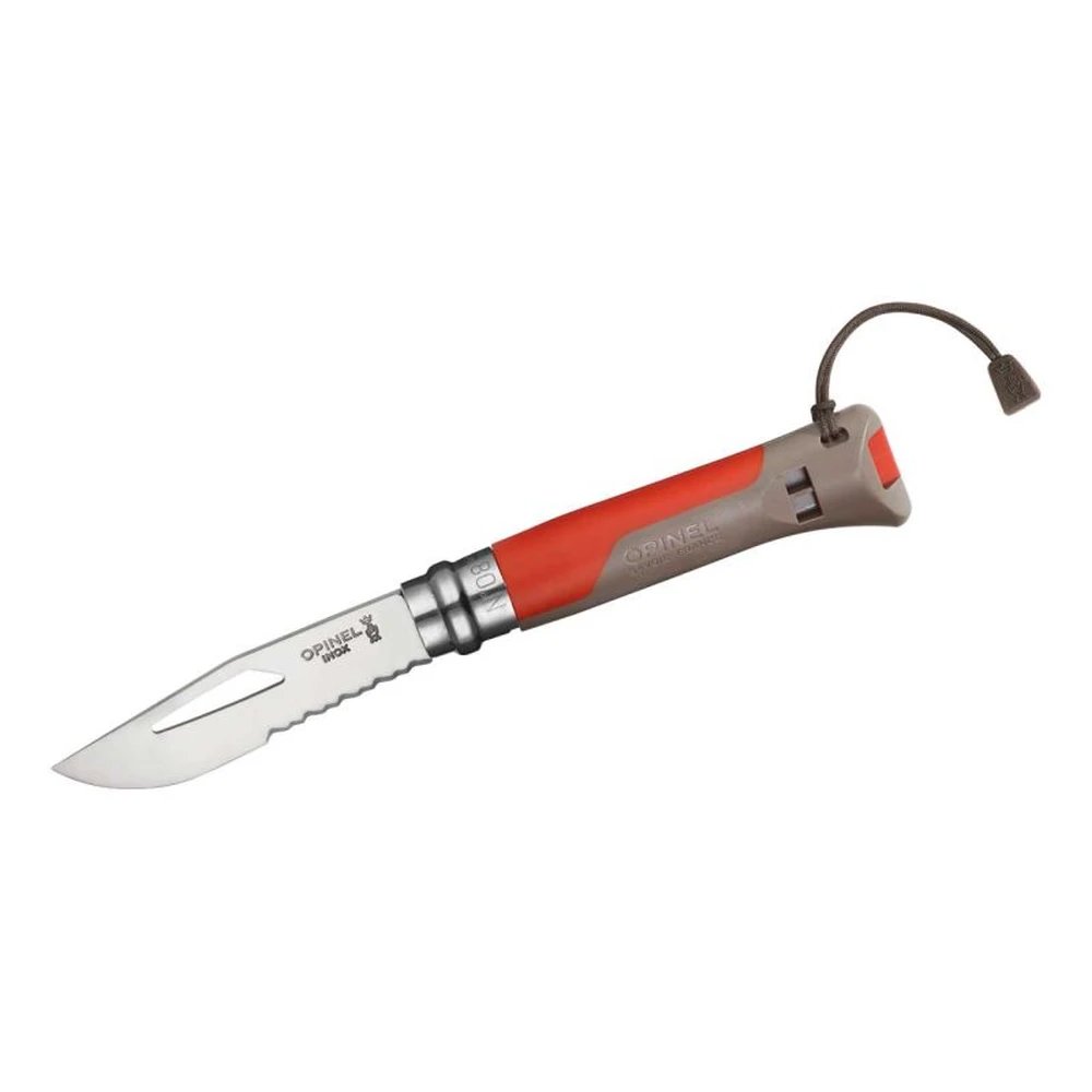 Opinel No 08 Outdoor Rot wetterfestes Taschenmesser mit Notpfeife