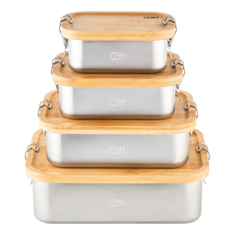 Edelstahl Lunch Box S | Mit Bambus-Schneidebrett-Deckel