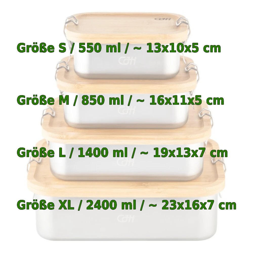 Edelstahl Lunch Box S | Mit Bambus-Schneidebrett-Deckel