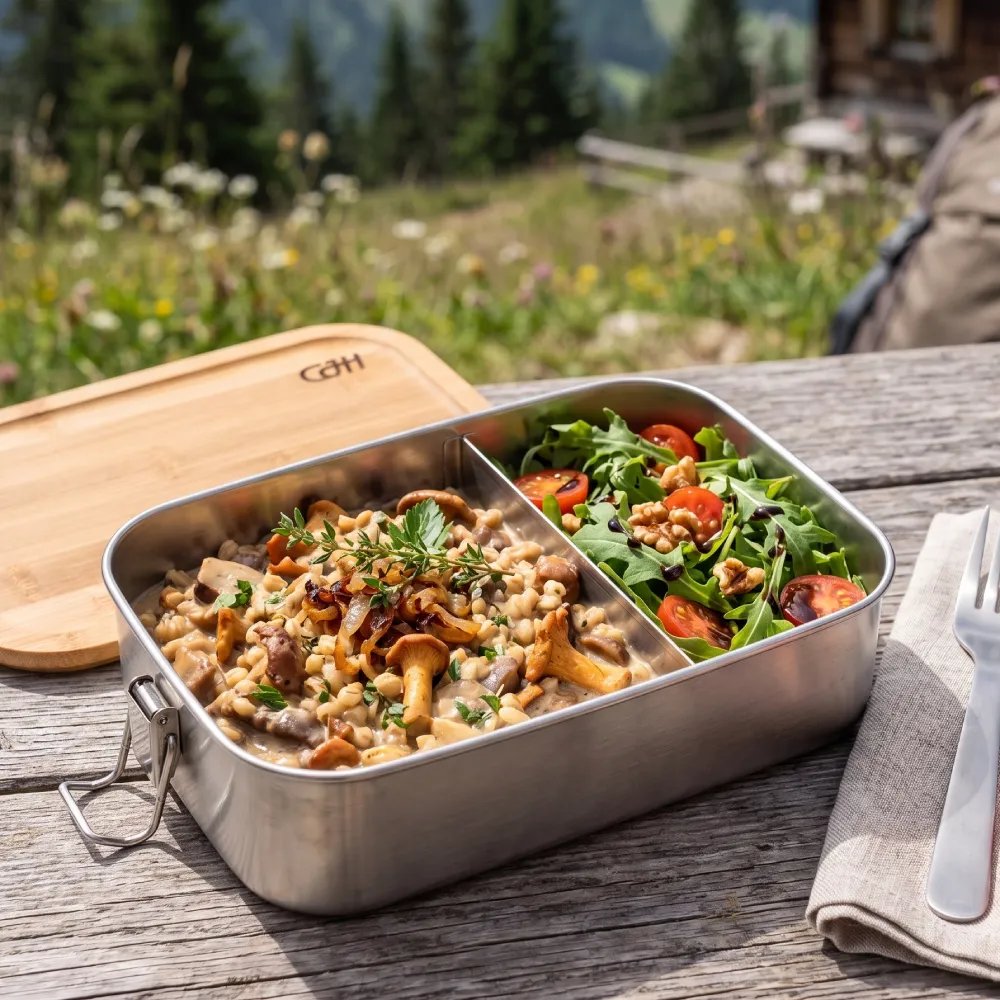 Edelstahl Lunch Box S | Mit Bambus-Schneidebrett-Deckel