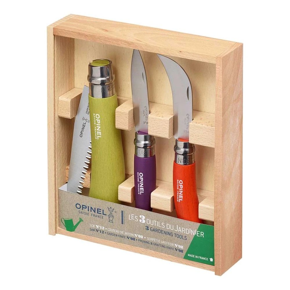 Opinel Garten-Set 3-teilig Bunt | Das Premium-Set für Garten, Kräuter & Ernte