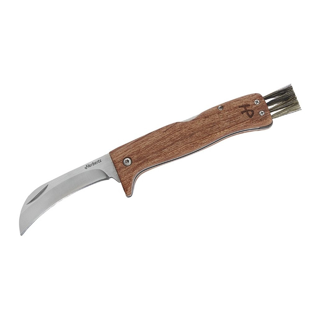 Herbertz Pilzmesser 7,3 cm spitze Klinge Buchenholz Bürste Backlock