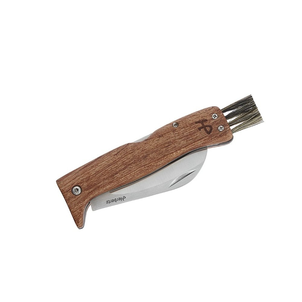 Herbertz Pilzmesser 7,3 cm spitze Klinge Buchenholz Bürste Backlock