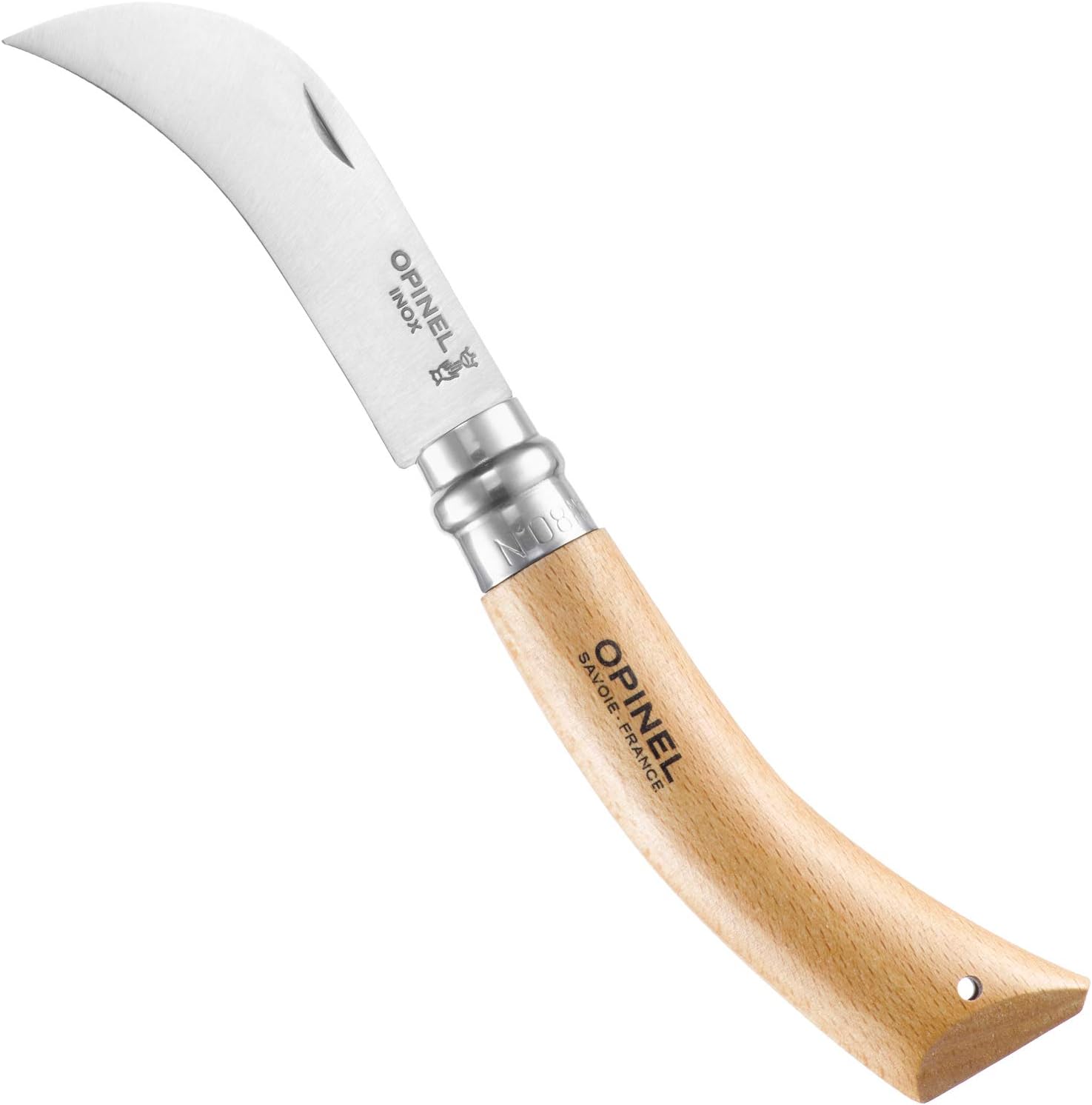 Opinel No 08 Gärtnermesser gebogen (Blister) | Handliches Hippenmesser für Kräuter & Gartenarbeit